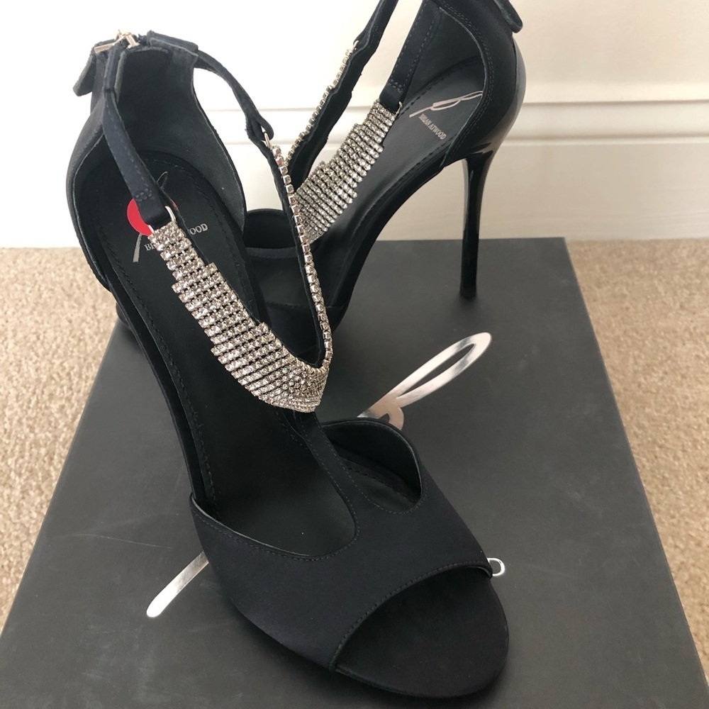 B Brian Atwood Black Loreto Satin Crystal Pump